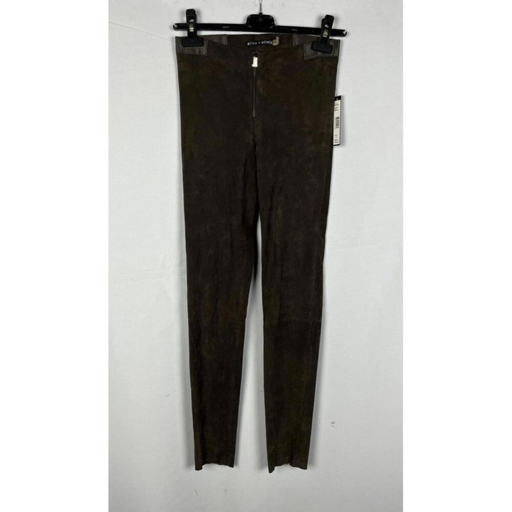 Alice + Olivia Front Zip Suede Leggings Chocolate Size 4 US